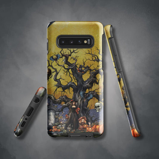 Autumn Fall Gothic Tough Samsung® Case | Witch Cemetery Skulls Little Girl Phone Cover | Dark Scary Themed Phone Accessories | "Autumn Moon"