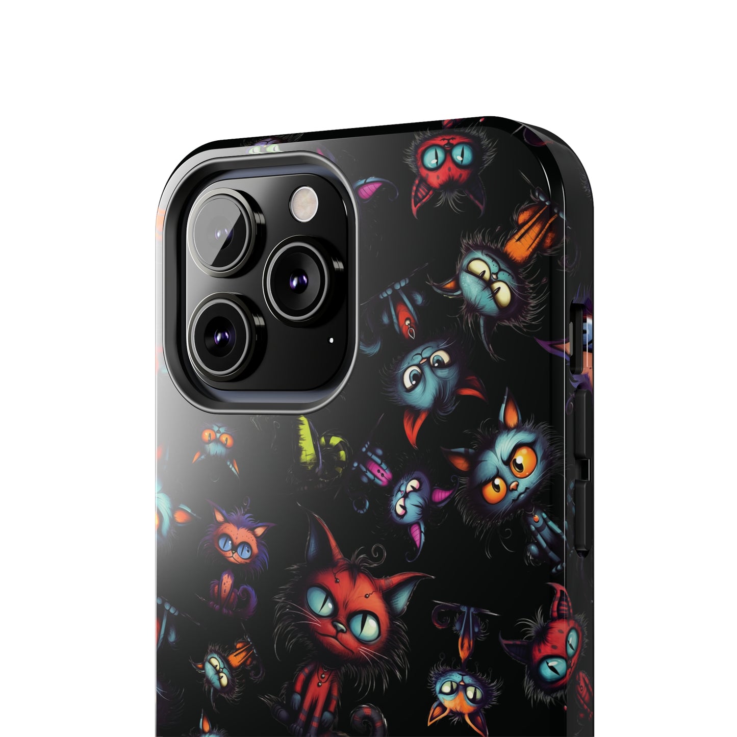 Scary Cartoon Style Tough iPhone Case | Spooky Kitties Phone Cover | Cat Art Themed iPhone Accessories | "Feline Combine"