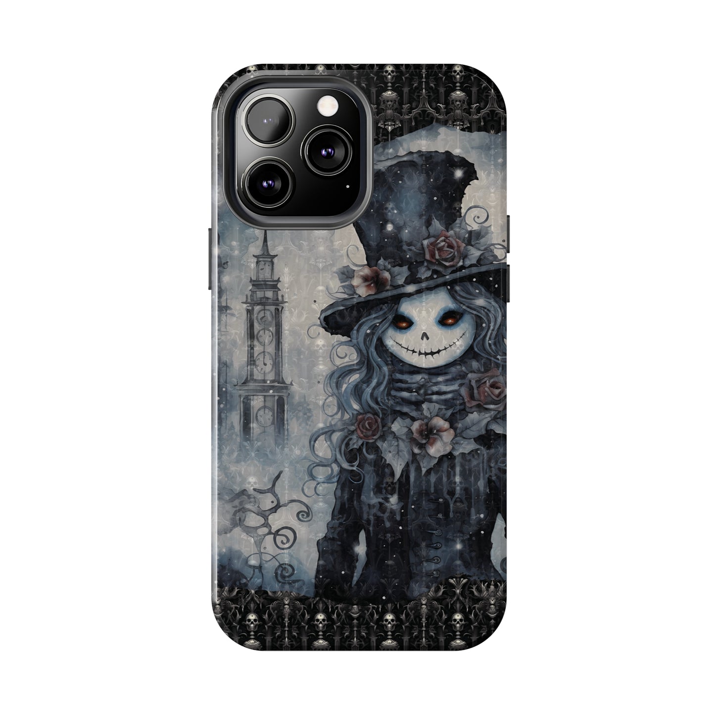 Gothic Style Tough iPhone Case | Goth Girl Phone Cover | Dark Scary Themed iPhone Accessories | "Deadrose Sheleton"