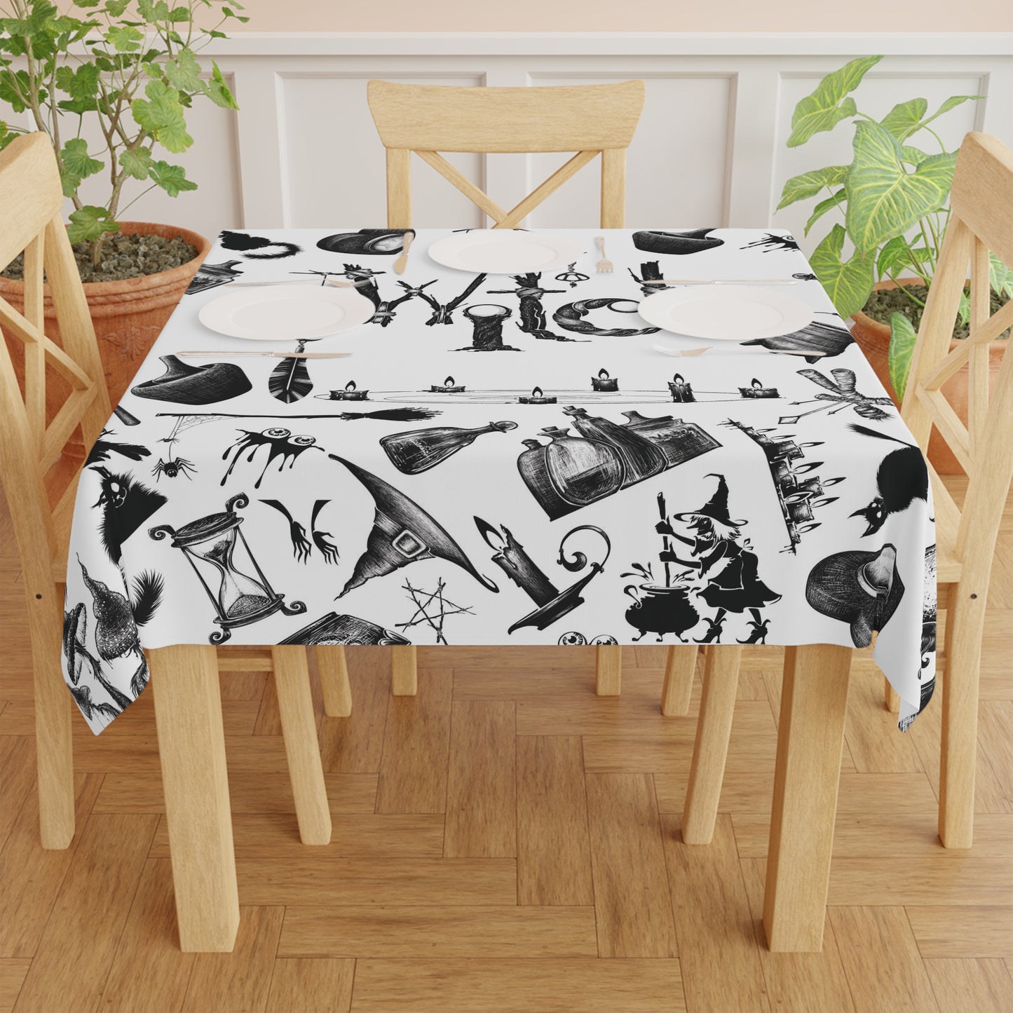 Witchy Pattern Style Tablecloth | Witch Symbols Kitchen Table Cover | Witchcraft Themed Dining Decor | "Twisted Witch"