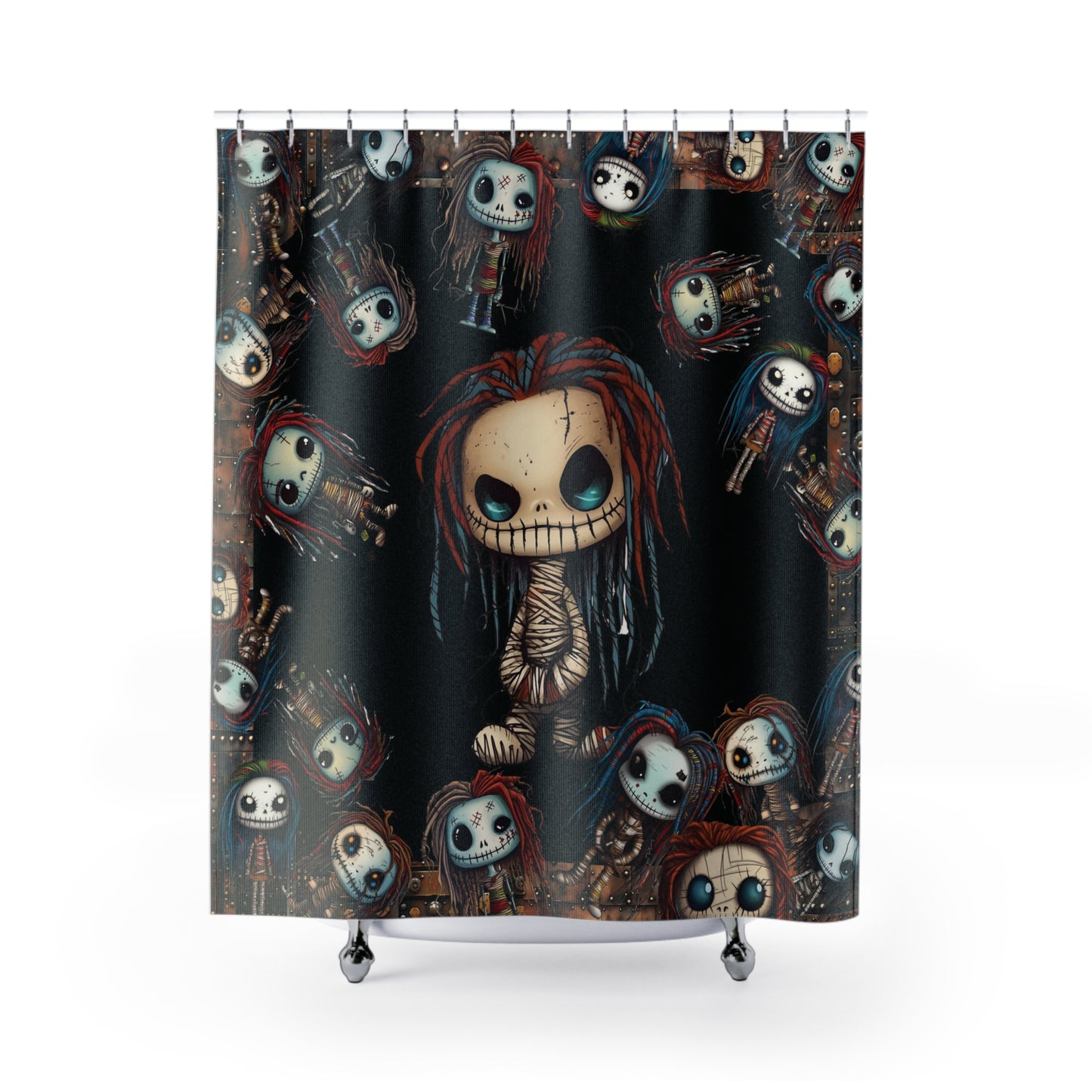 Voodoo Steampunk Shower Curtain | Voodoo Dolls Bathroom Decor | Dark Scary Themed Bath Decor | "Pins and Needles"