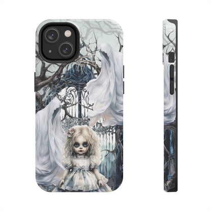 Spooky Gothic Tough iPhone Case | Ghosts Cemetery Scary Little Girl Phone Cover | Dark Scary Themed iPhone Accessories | "Let's Play"