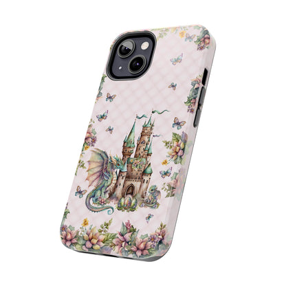 Pink Tuft Flowery Dragons Tough iPhone Case | Fairy Fantasy Style Phone Cover | Dragons & Fairies Themed iPhone Accessories | "Fairy Dragon Manor"