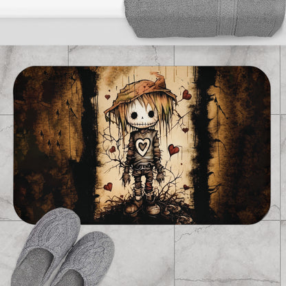 Spooky Cute Scarecrow Bath Mat | Cute Emo Style Bathroom Rug | Scarecrow Kid Themed Bath Decor | "Kid With a Heart of Straw"