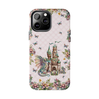 Pink Tuft Flowery Dragons Tough iPhone Case | Fairy Fantasy Style Phone Cover | Dragons & Fairies Themed iPhone Accessories | "Fairy Dragon Manor"