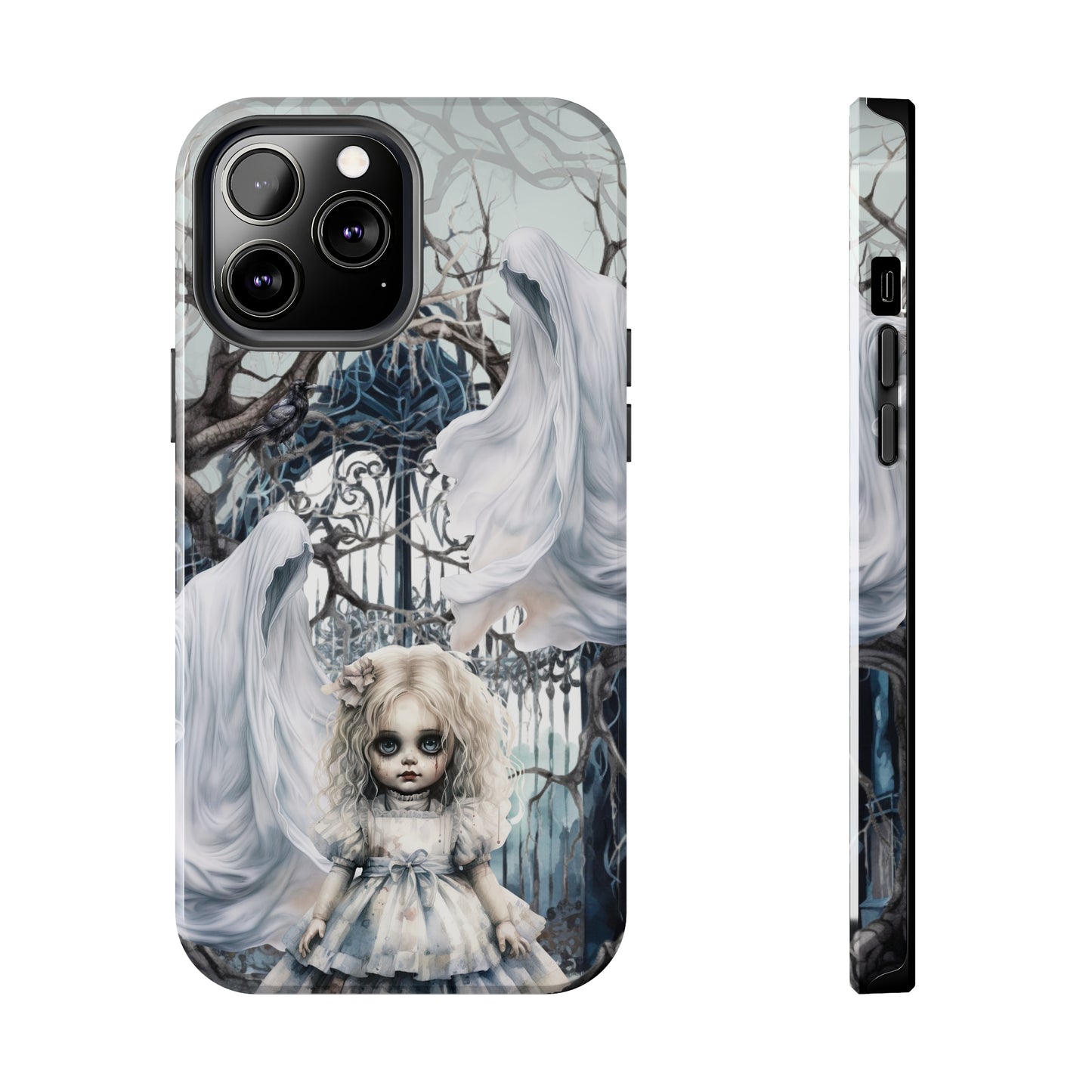 Spooky Gothic Tough iPhone Case | Ghosts Cemetery Scary Little Girl Phone Cover | Dark Scary Themed iPhone Accessories | "Let's Play"