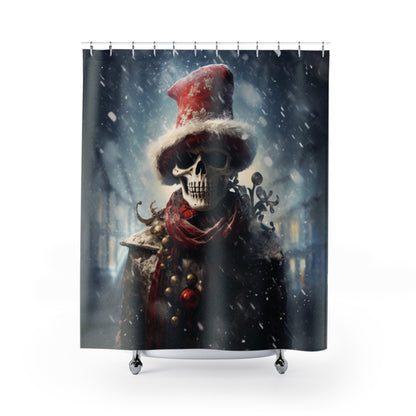 Horror Style Christmas Shower Curtain | Skeleton in a Snowstorm Bathroom Decor | Dark Scary Themed Holiday Bath Decor | "The Bone Chiller"