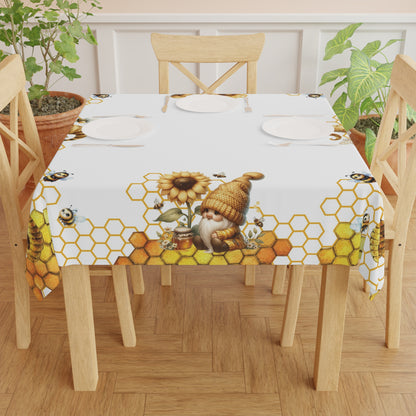 Honeycomb Sunflowers Tablecloth | Gnomes Honeybees Table Cover | Spring Summer Themed Home Decor | "UnbeeGnomes to Me, Honey"