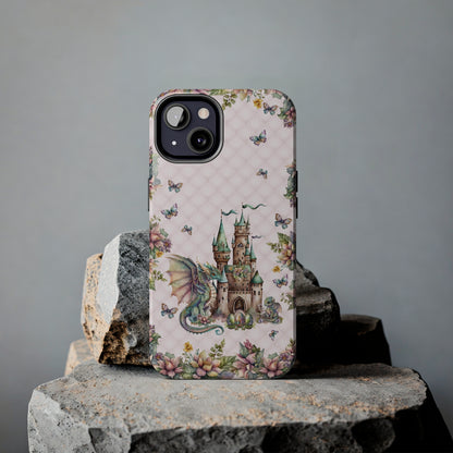 Pink Tuft Flowery Dragons Tough iPhone Case | Fairy Fantasy Style Phone Cover | Dragons & Fairies Themed iPhone Accessories | "Fairy Dragon Manor"