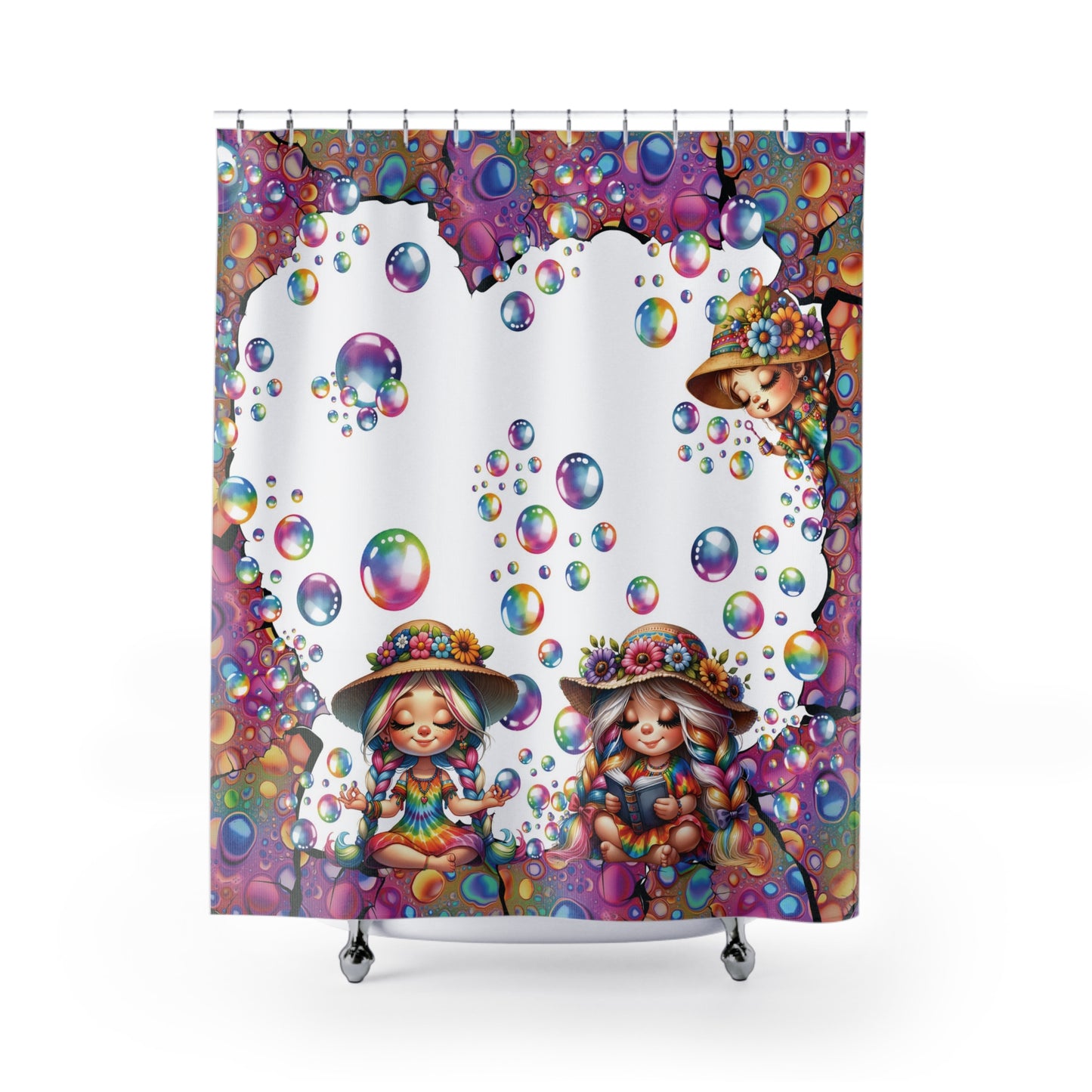 Colorful Bubbly Bright Shower Curtain | Positive Happy Feelings Bathroom | Good Vibes Themed Bath Decor | "High Vibes"