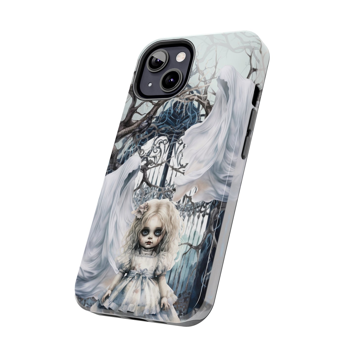 Spooky Gothic Tough iPhone Case | Ghosts Cemetery Scary Little Girl Phone Cover | Dark Scary Themed iPhone Accessories | "Let's Play"