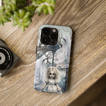 Spooky Gothic Tough iPhone Case | Ghosts Cemetery Scary Little Girl Phone Cover | Dark Scary Themed iPhone Accessories | "Let's Play"