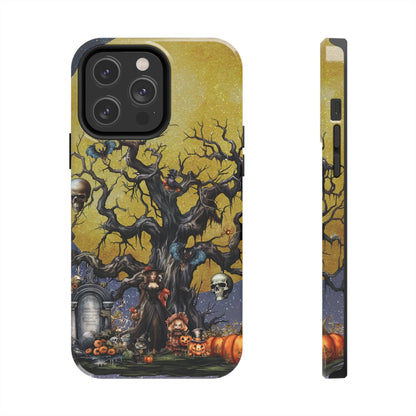 Autumn Fall Gothic Tough iPhone Case | Witch Cemetery Skulls Little Girl Phone Cover | Dark Scary Themed iPhone Accessories | "Autumn Moon"