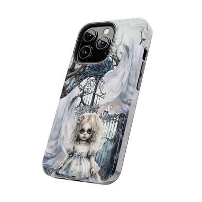 Spooky Gothic Tough iPhone Case | Ghosts Cemetery Scary Little Girl Phone Cover | Dark Scary Themed iPhone Accessories | "Let's Play"