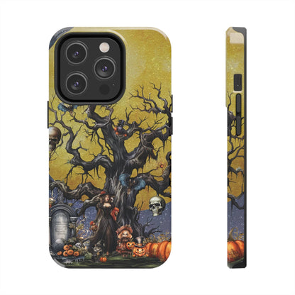 Autumn Fall Gothic Tough iPhone Case | Witch Cemetery Skulls Little Girl Phone Cover | Dark Scary Themed iPhone Accessories | "Autumn Moon"