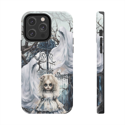 Spooky Gothic Tough iPhone Case | Ghosts Cemetery Scary Little Girl Phone Cover | Dark Scary Themed iPhone Accessories | "Let's Play"