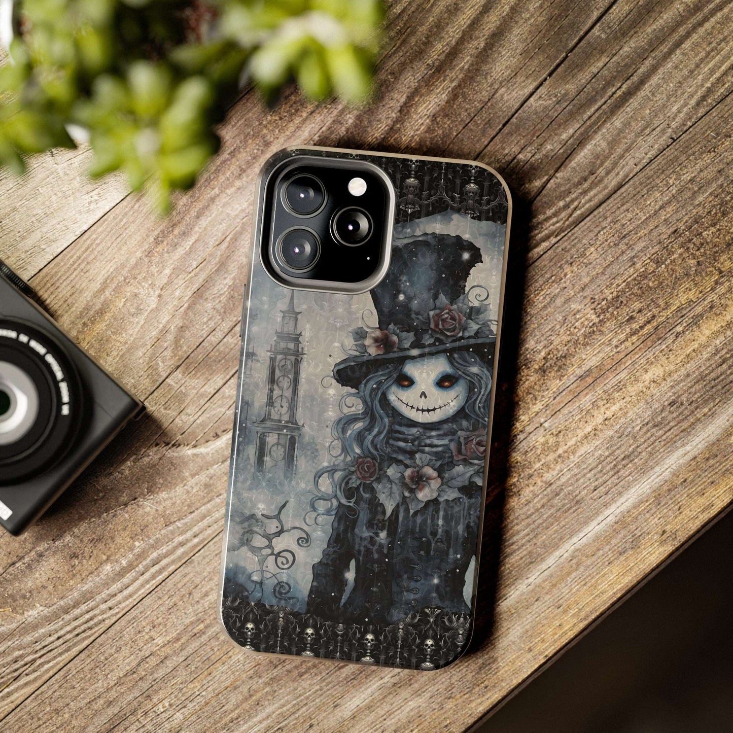 Gothic Style Tough iPhone Case | Goth Girl Phone Cover | Dark Scary Themed iPhone Accessories | "Deadrose Sheleton"