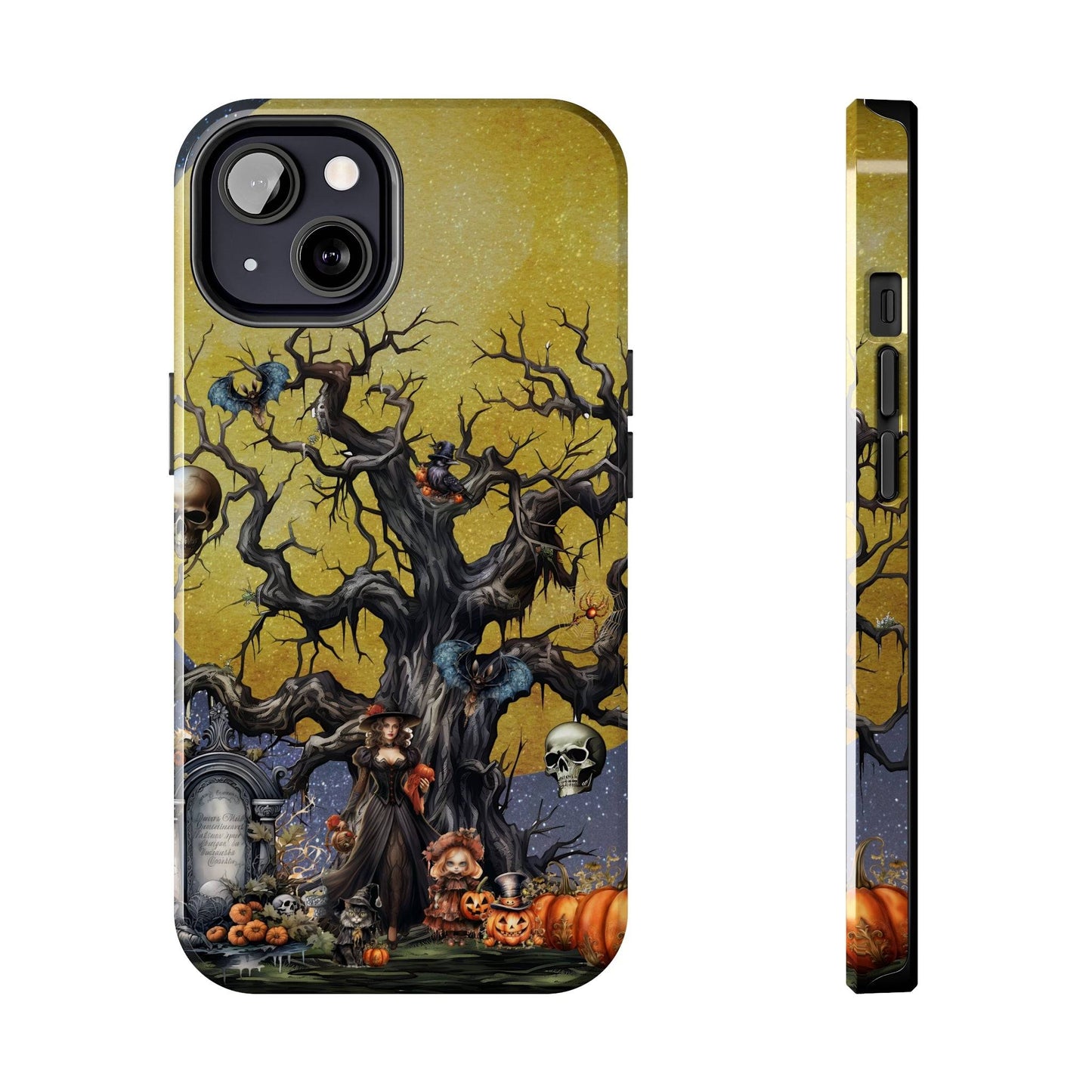 Autumn Fall Gothic Tough iPhone Case | Witch Cemetery Skulls Little Girl Phone Cover | Dark Scary Themed iPhone Accessories | "Autumn Moon"