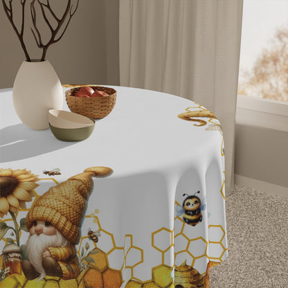 Honeycomb Sunflowers Tablecloth | Gnomes Honeybees Table Cover | Spring Summer Themed Home Decor | "UnbeeGnomes to Me, Honey"