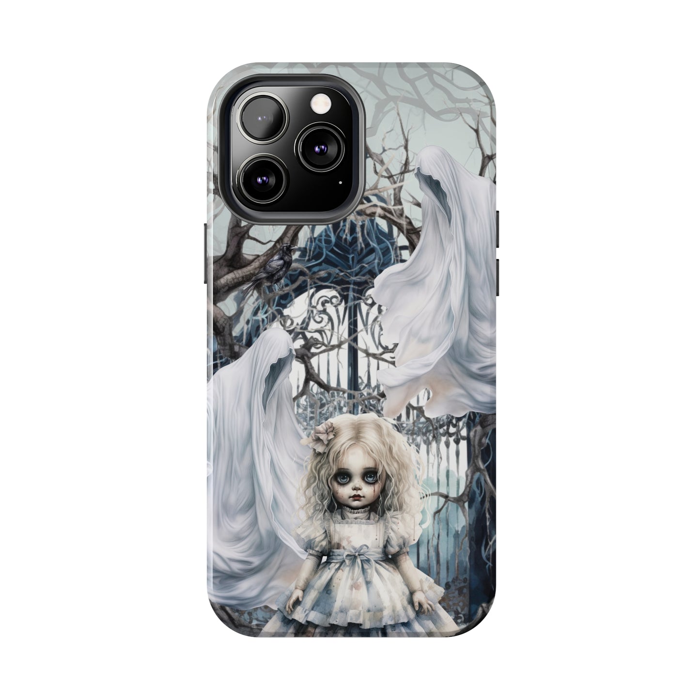 Spooky Gothic Tough iPhone Case | Ghosts Cemetery Scary Little Girl Phone Cover | Dark Scary Themed iPhone Accessories | "Let's Play"