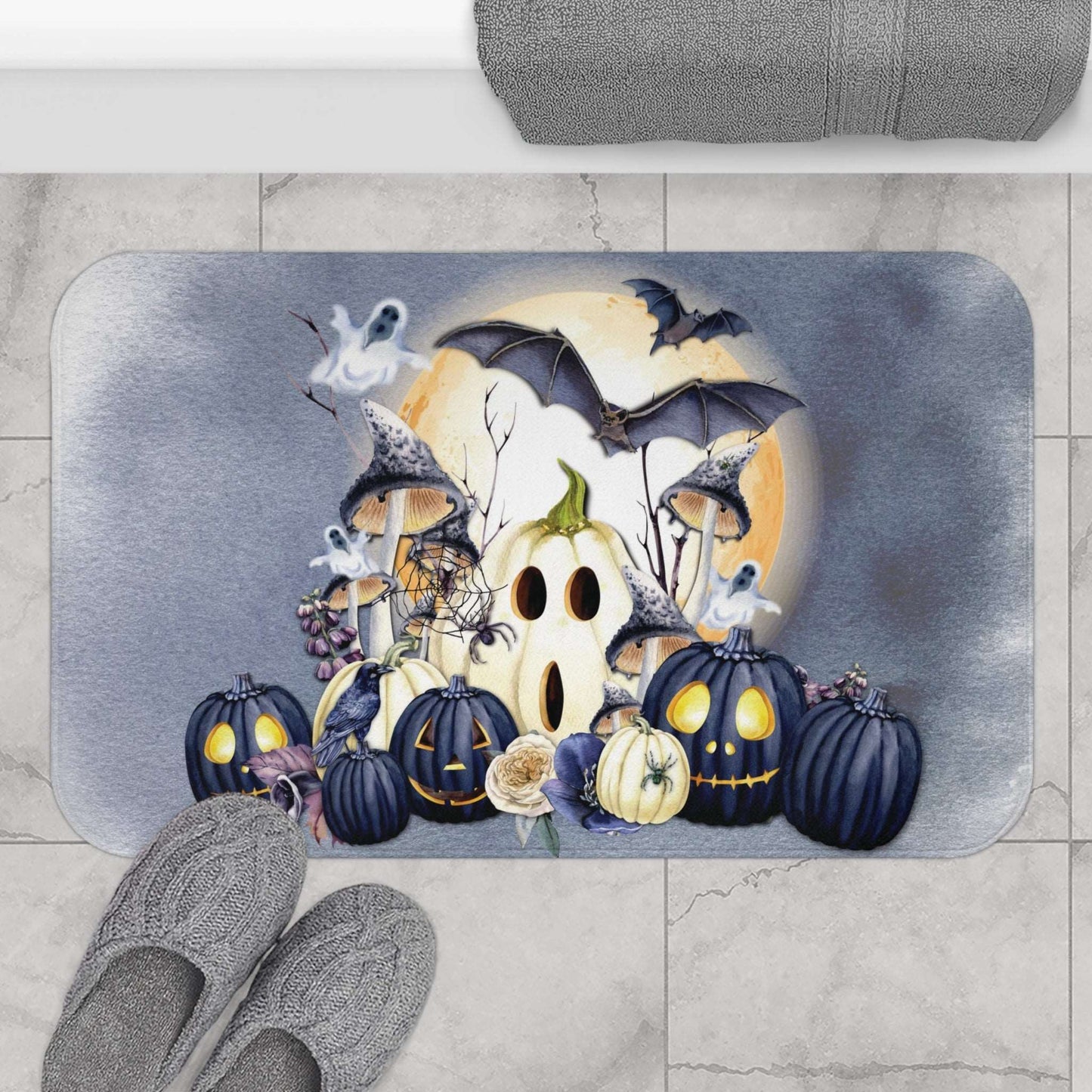 Always Halloween Bath Mat | Year Round Halloween Bathroom Rug | Spooky Themed Bath Decor | "Halloween Blues"