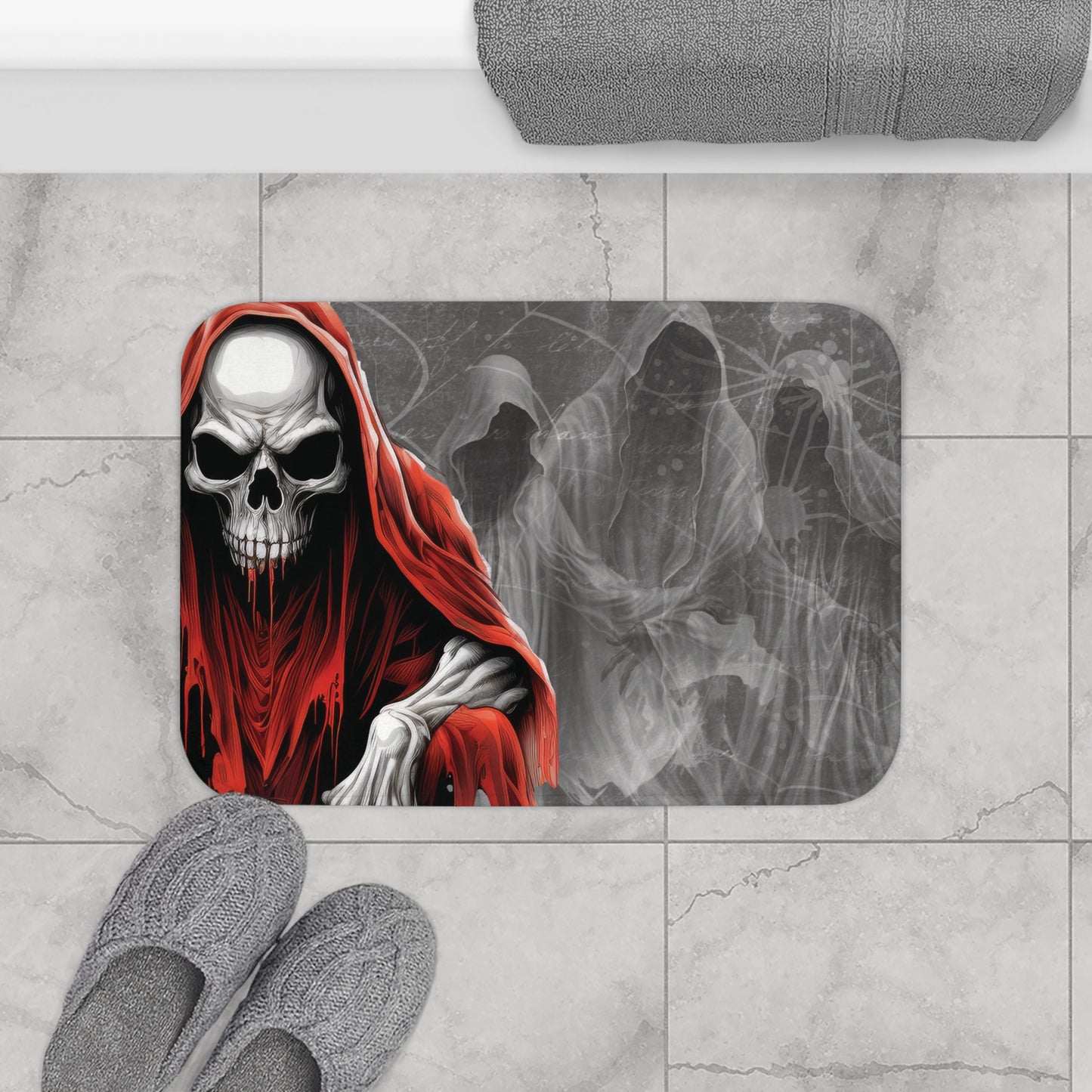 Dark Frightening Bath Mat | Skeletons Wraiths Blood Scary Bathroom Rug | Horror Themed Bath Decor | "Welcome to the NetherRealm"