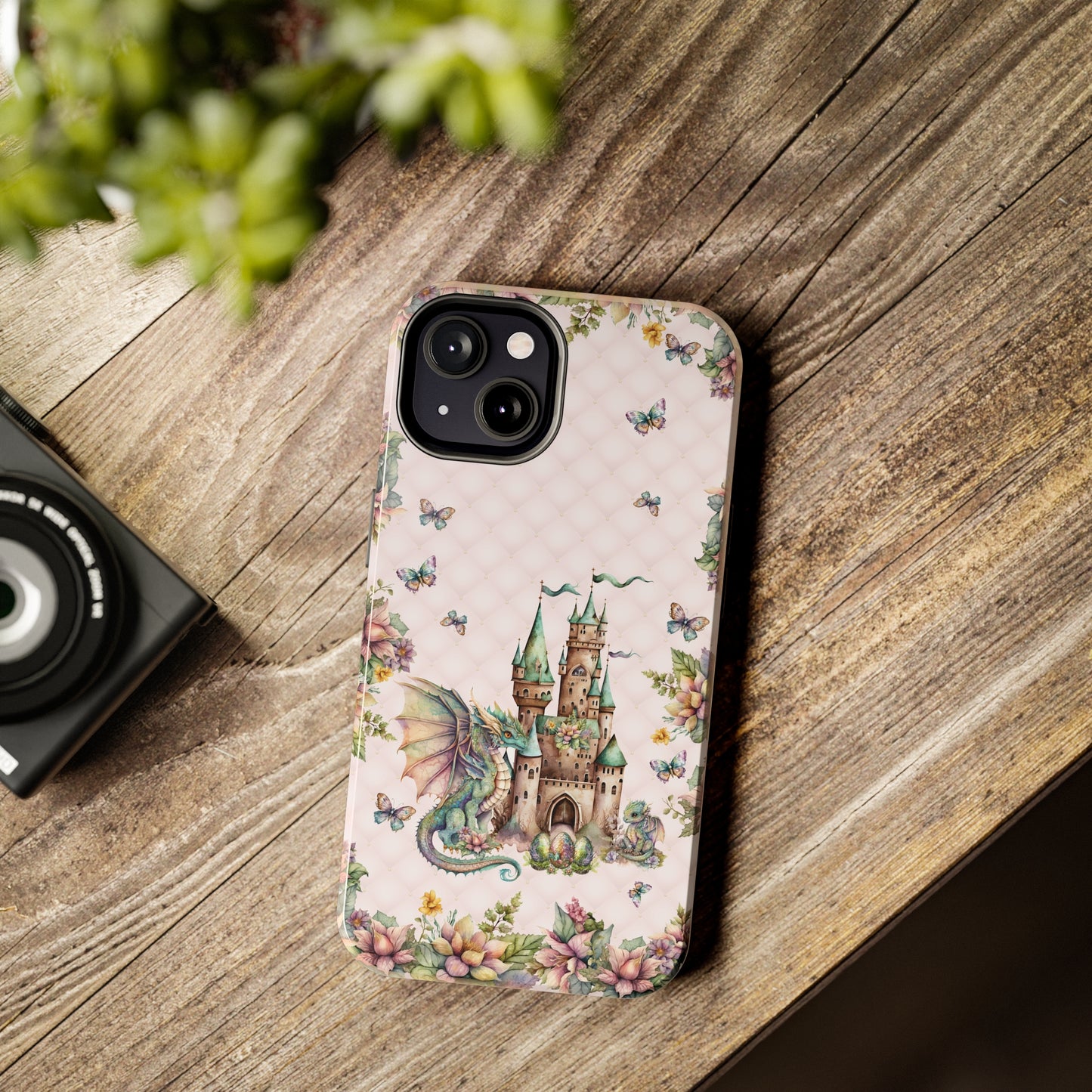 Pink Tuft Flowery Dragons Tough iPhone Case | Fairy Fantasy Style Phone Cover | Dragons & Fairies Themed iPhone Accessories | "Fairy Dragon Manor"