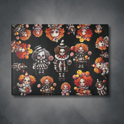 Scary Clowns Glass Cutting Board | Spooky Clown Kids Kitchen Decor | Horror Themed Home Accents | "Want Some Candy?"