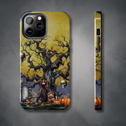 Autumn Fall Gothic Tough iPhone Case | Witch Cemetery Skulls Little Girl Phone Cover | Dark Scary Themed iPhone Accessories | "Autumn Moon"