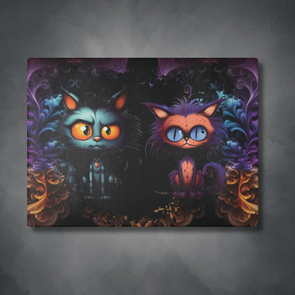 Scary Cartoon Style Cat Glass Cutting Board | Spooky Kitties Kitchen Decor | Cat Art Themed Home Accents | "Feline Combine"