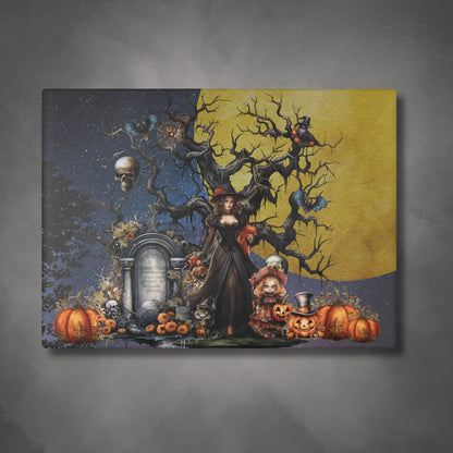 Autumn Fall Gothic Glass Cutting Board | Witch Cemetery Skulls Little Girl Kitchen Decor | Dark Scary Themed Home Accents | "Autumn Moon"