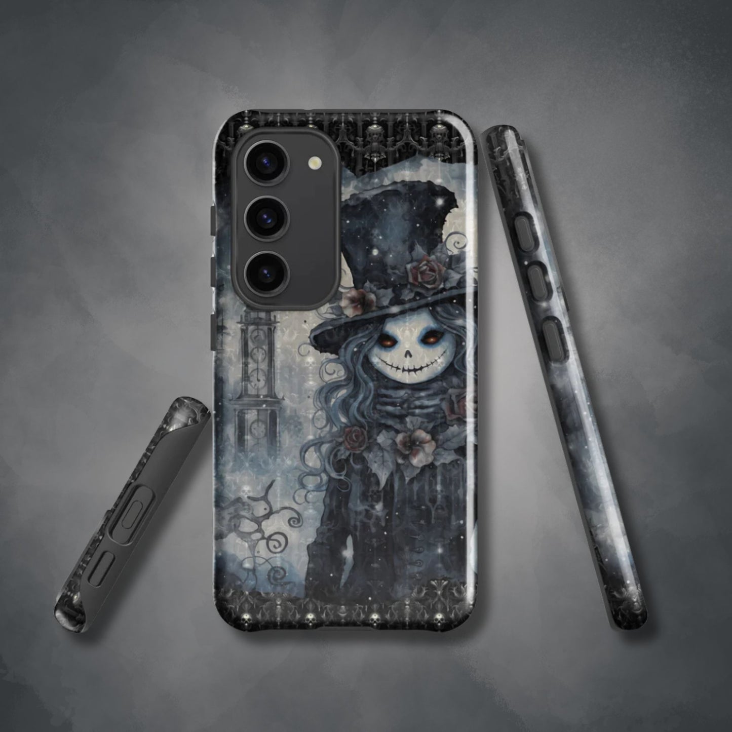 Gothic Style Tough Samsung® Case | Goth Girl Phone Cover | Dark Scary Themed Phone Accessories | "Deadrose Sheleton"