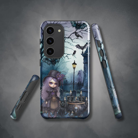 Dark Spooky Tough Samsung® Case | Witch Cemetery Black Cat Phone Cover | Dark Scary Themed Phone Accessories | "Witch Amongst the Dead"