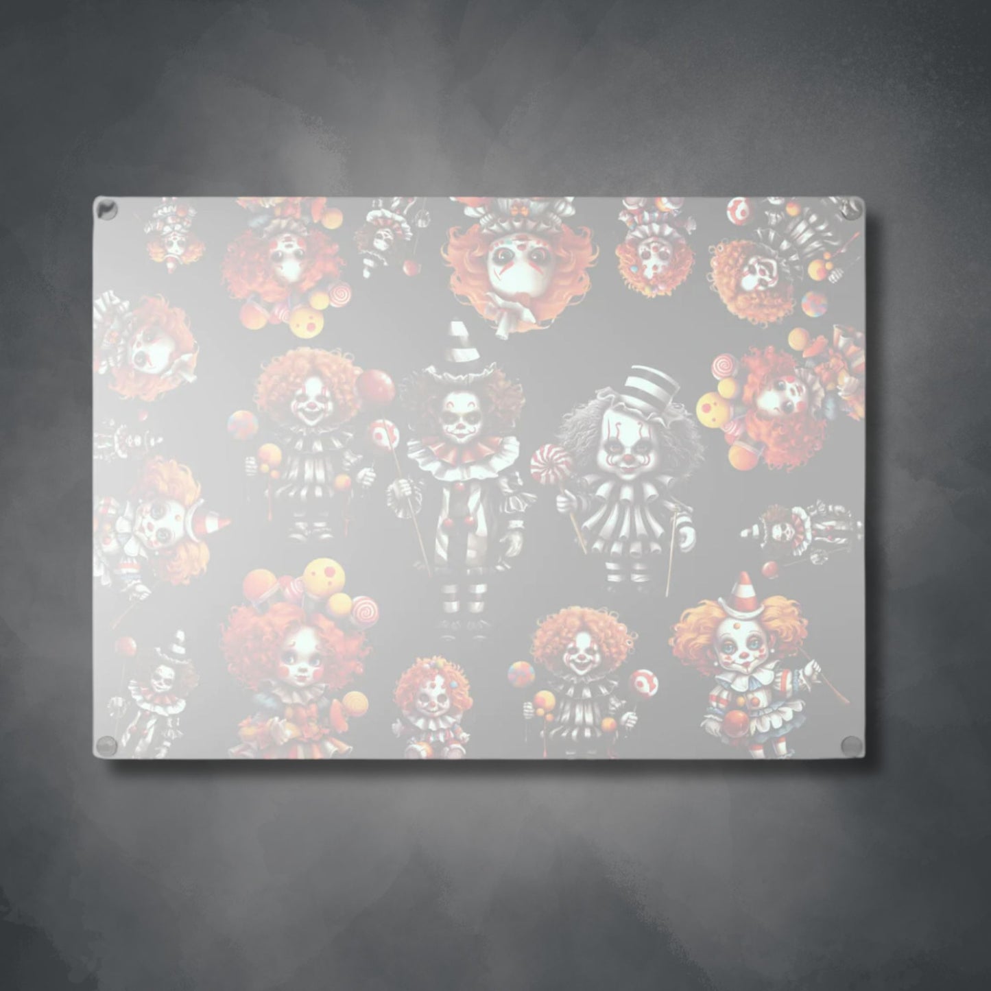 Scary Clowns Glass Cutting Board | Spooky Clown Kids Kitchen Decor | Horror Themed Home Accents | "Want Some Candy?"