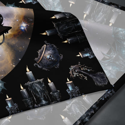 Ethereal Fantasy Style Altar Cloth | Black Gargoyle Starry Sky Tarot Cloth | "Knowledge is Power"