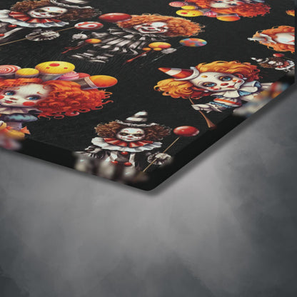 Scary Clowns Glass Cutting Board | Spooky Clown Kids Kitchen Decor | Horror Themed Home Accents | "Want Some Candy?"