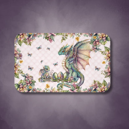 Pink Tuft Flowery Dragons Bath Mat | Fairy Fantasy Style Bathroom Rug | Dragons & Fairies Themed Bath Decor | "Fairy Dragon Manor"