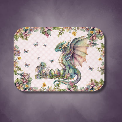 Pink Tuft Flowery Dragons Bath Mat | Fairy Fantasy Style Bathroom Rug | Dragons & Fairies Themed Bath Decor | "Fairy Dragon Manor"