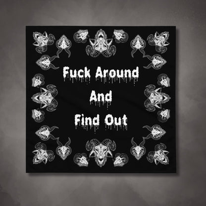 Goats Horns Warning Message Black Altar Cloth | Fuck Around Find Out Tarot Cloth | Horror Themed | "Fuck Around"