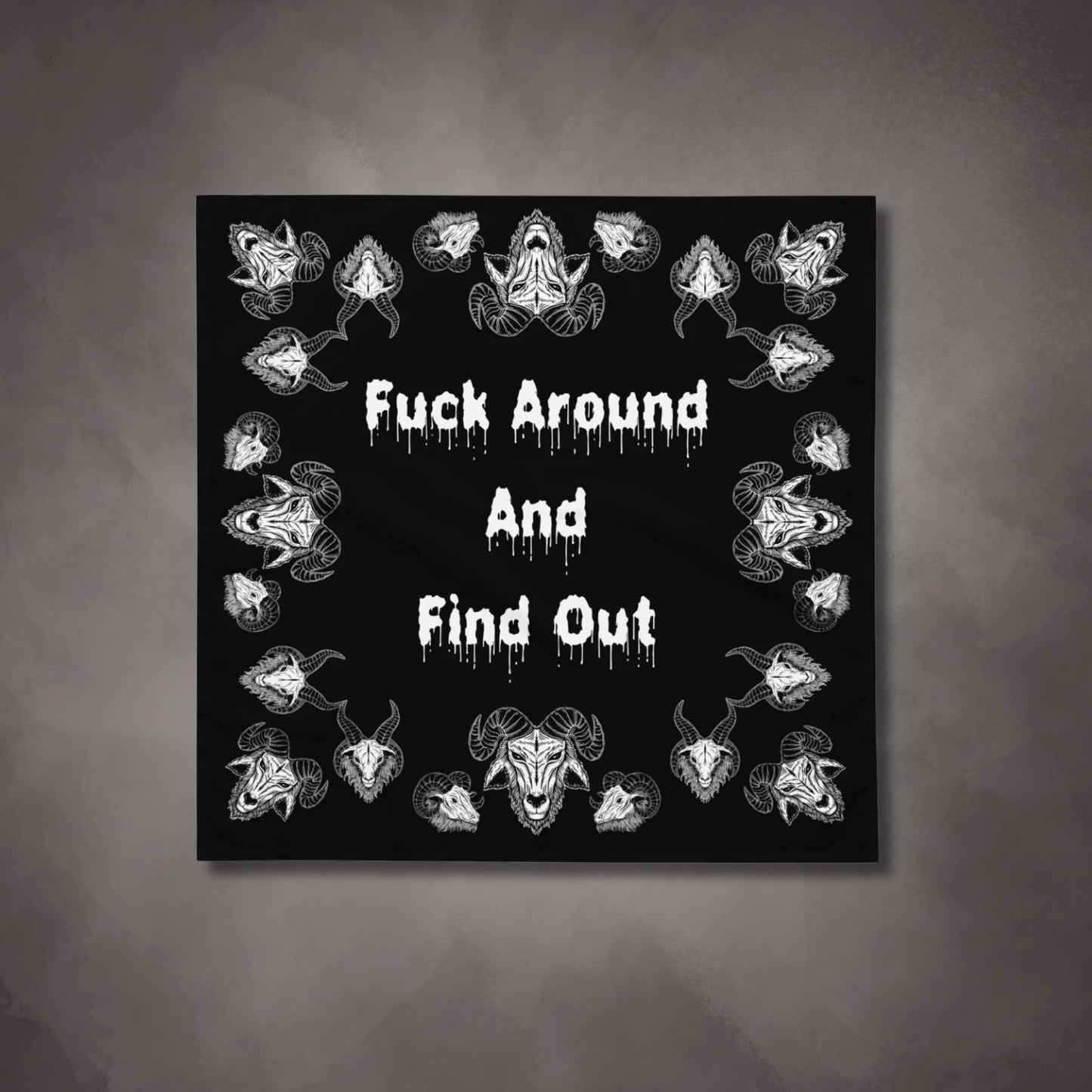 Goats Horns Warning Message Black Altar Cloth | Fuck Around Find Out Tarot Cloth | Horror Themed | "Fuck Around"