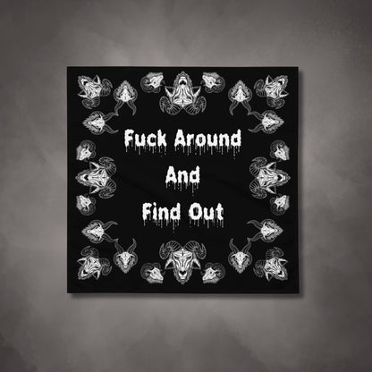 Goats Horns Warning Message Black Altar Cloth | Fuck Around Find Out Tarot Cloth | Horror Themed | "Fuck Around"