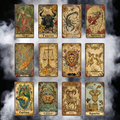 Customizable Altar Cloth | Zodiac Signs Tarot Cloth | Old Style Zodiac Cards