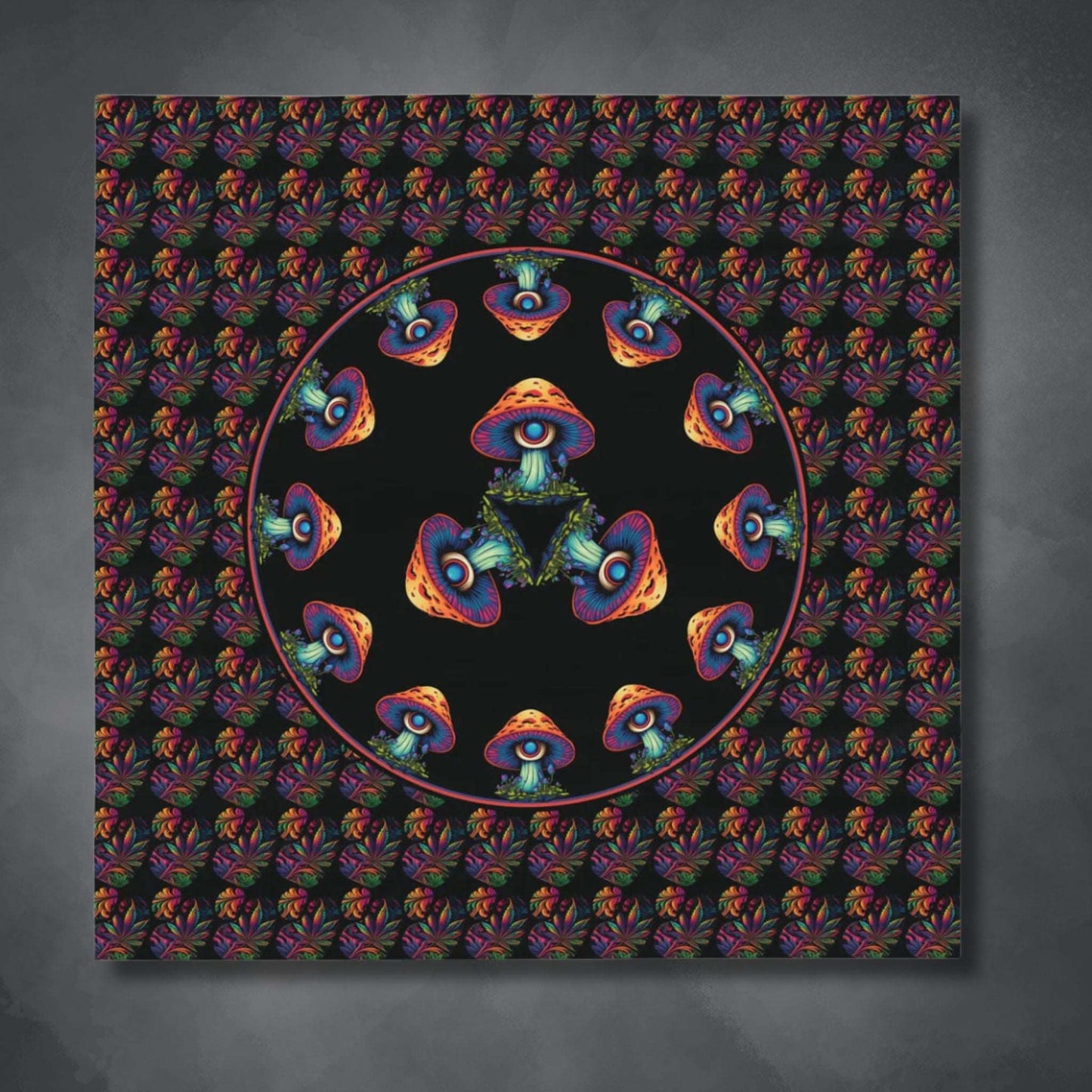 Psychedelic Mushroom Tablecloth | Cannabis Shrooms Kaleidoscopic Table Cover | Mushroom Themed Home Decor | "Fungalvision"