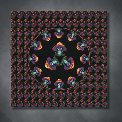 Psychedelic Mushroom Tablecloth | Cannabis Shrooms Kaleidoscopic Table Cover | Mushroom Themed Home Decor | "Fungalvision"