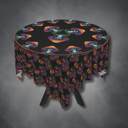 Psychedelic Mushroom Tablecloth | Cannabis Shrooms Kaleidoscopic Table Cover | Mushroom Themed Home Decor | "Fungalvision"