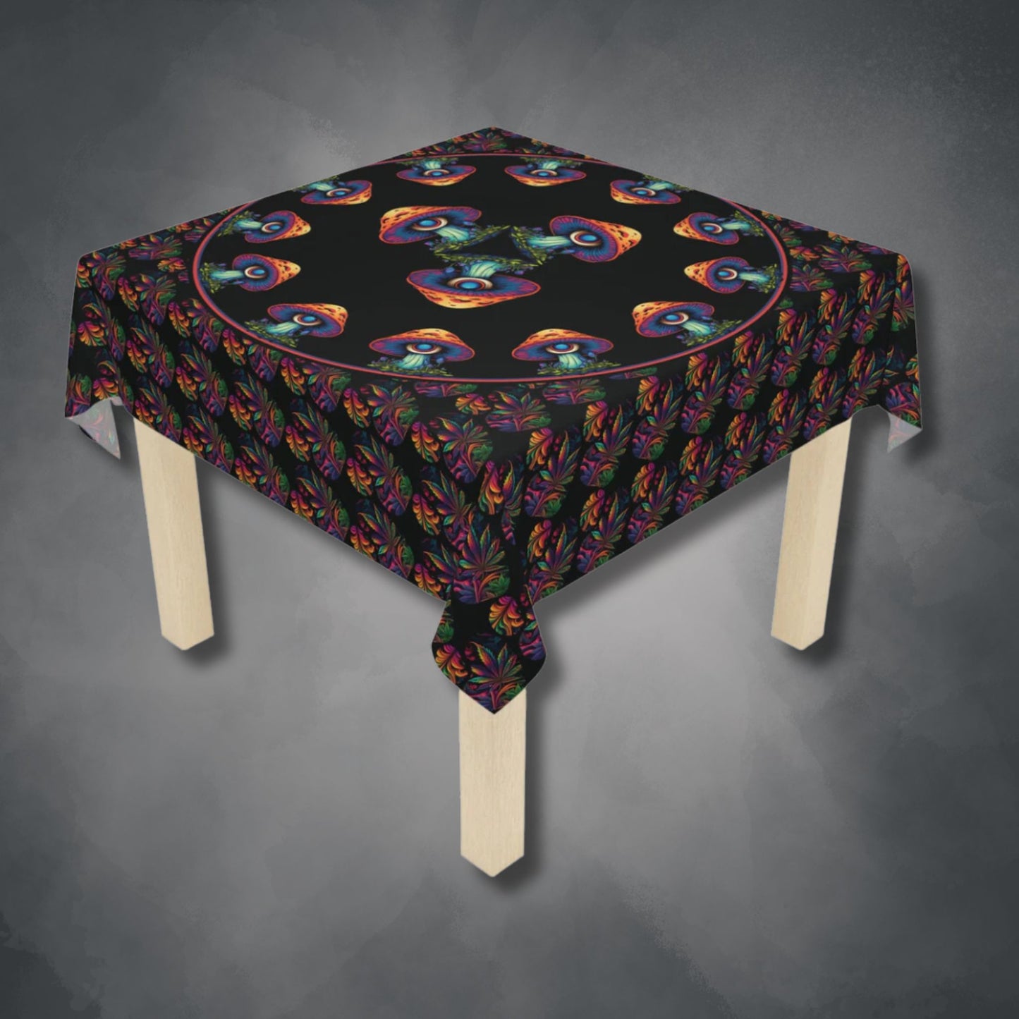 Psychedelic Mushroom Tablecloth | Cannabis Shrooms Kaleidoscopic Table Cover | Mushroom Themed Home Decor | "Fungalvision"