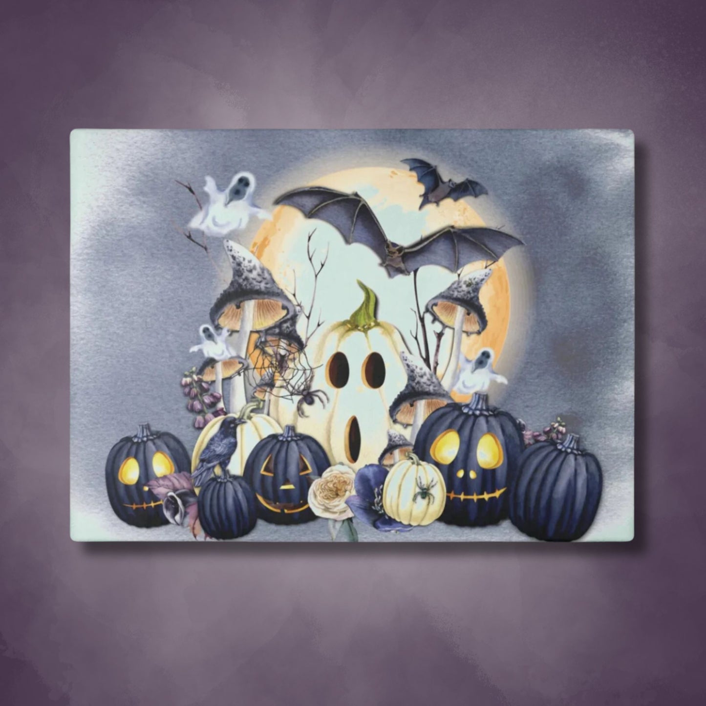 Always Halloween Style Glass Cutting Board | Year Round Halloween Kitchen Decor | Spooky Themed Home Accents | "Halloween Blues"