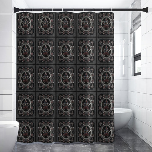 Dark Gothic Steampunk Shower Curtain | Steel Metal Roses Butterflies Bathroom | Dark Goth Themed Bath Decor | "Heavy Metal"