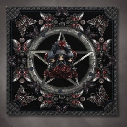 Dark Gothic Steampunk Altar Cloth | Steel Metal Roses Butterflies Tarot Cloth | "Heavy Metal"