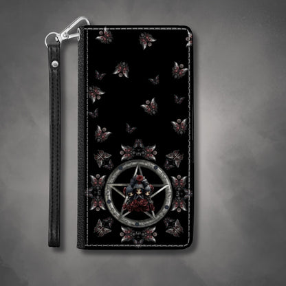 Dark Gothic Steampunk Wallet Phone Case | Steel Metal Roses Butterflies Phone Cover| Dark Goth Themed Phone Accessories | "Heavy Metal"